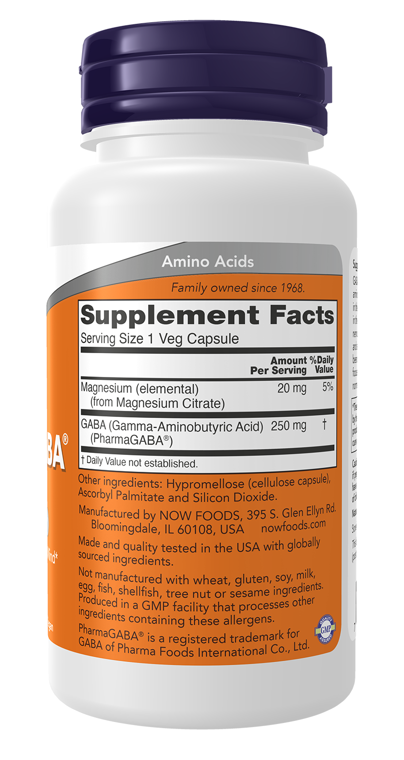 NOW Supplements, PharmaGABA 250 mg with Magnesium Citrate, 60 Veg Caps