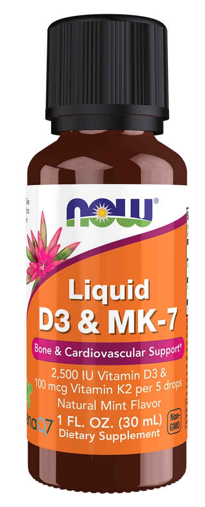 NOW Supplements, Liquid D-3 & MK-7, Mint Flavor, 1 oz