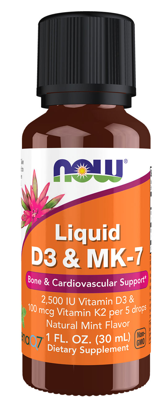 NOW Supplements, Liquid D-3 & MK-7, Mint Flavor, 1 oz