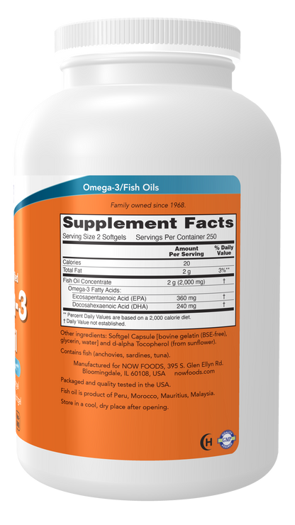 NOW Supplements, Omega-3, Molecularly Distilled, 500 Softgels
