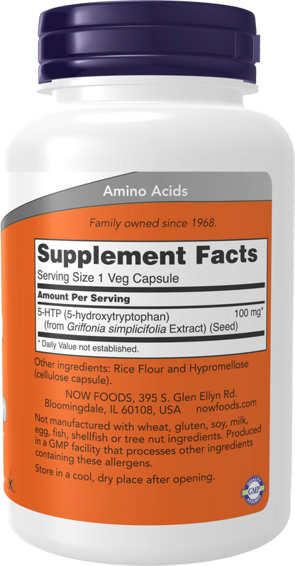 NOW Supplements, 5-HTP (5-hydroxytryptophan) 100 mg, 120 Veg Caps