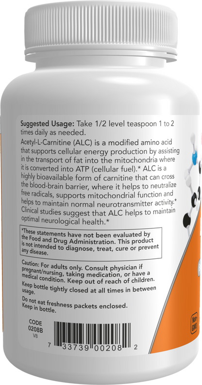 NOW Supplements, Acetyl-L-Carnitine Powder 1,240 mg, Brain Energy*, 3 oz