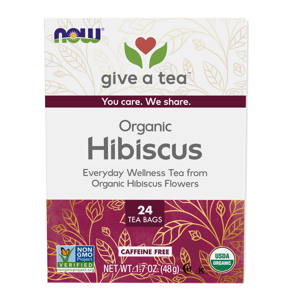 NOW Foods, Organic Hibiscus Tea, Caffeine-Free, 24-Count
