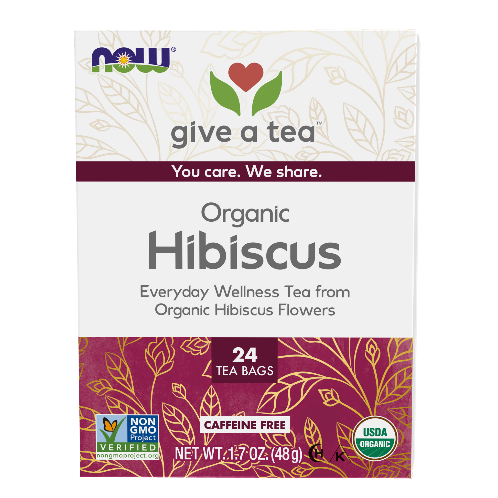 NOW Foods, Organic Hibiscus Tea, Caffeine-Free, 24-Count