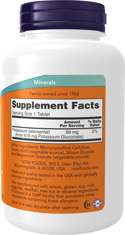 NOW Supplements, Potassium Gluconate 99mg, Easier to Swallow, 250 Tabs