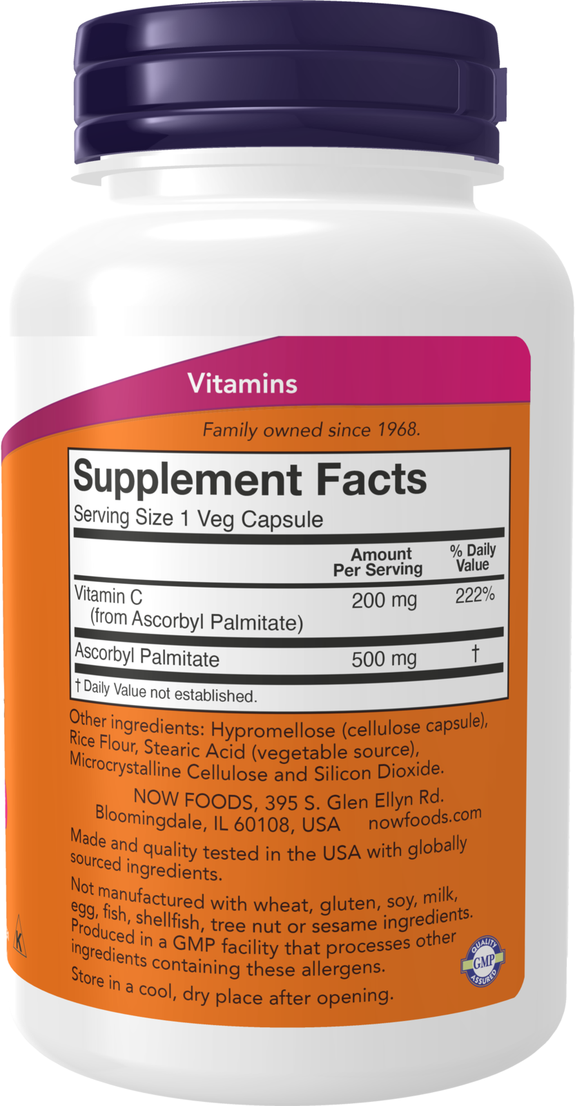 NOW Supplements, Ascorbyl Palmitate 500 mg, Esterified Vit C, 100 Veg Caps