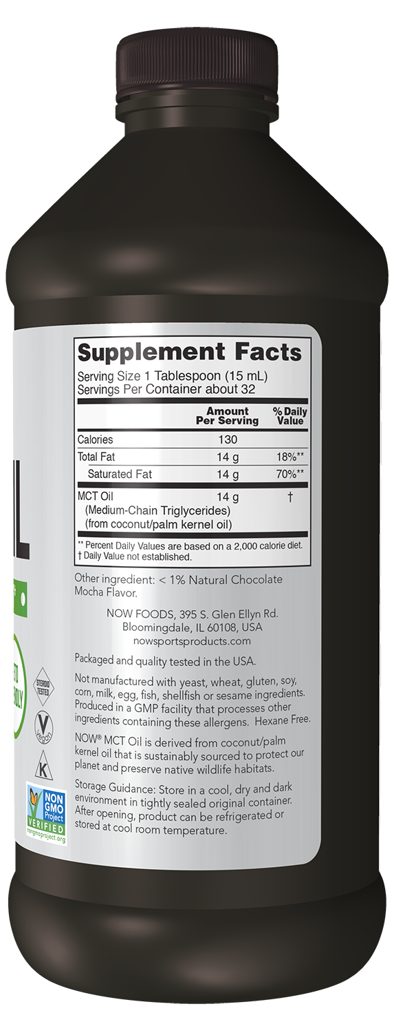 NOW Sports, MCT Oil 14 g, Weight Management*, Chocolate Mocha, 16 fl. oz