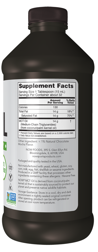 NOW Sports, MCT Oil 14 g, Weight Management*, Chocolate Mocha, 16 fl. oz