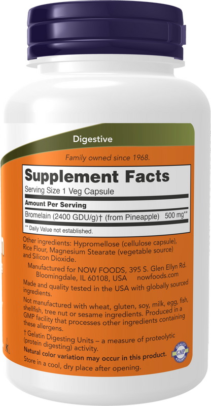 NOW Supplements, Bromelain 2,400 GDU/g - 500 mg, 120 Veg Caps