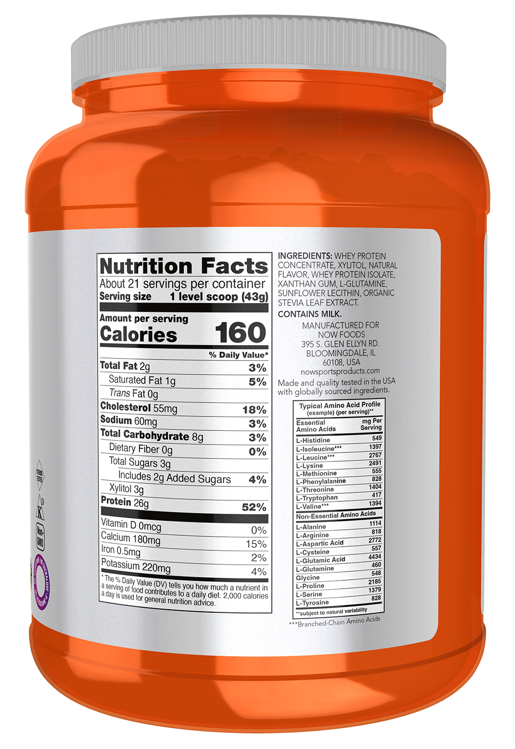 NOW Sports, Whey Protein 26 g With BCAAs, Creamy Vanilla Flavor, 2 lbs