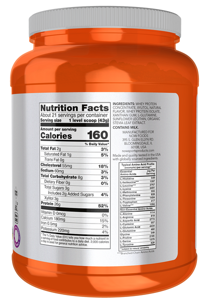 NOW Sports, Whey Protein 26 g With BCAAs, Creamy Vanilla Flavor, 2 lbs
