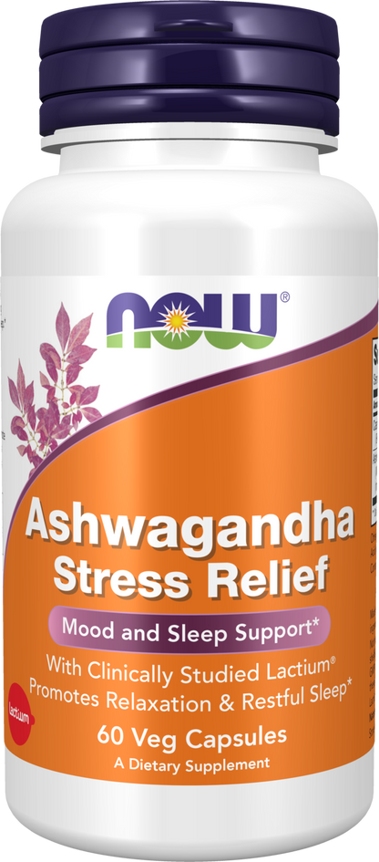 NOW Supplements, Ashwagandha Stress Relief, Lactium®, 60 Veg Caps