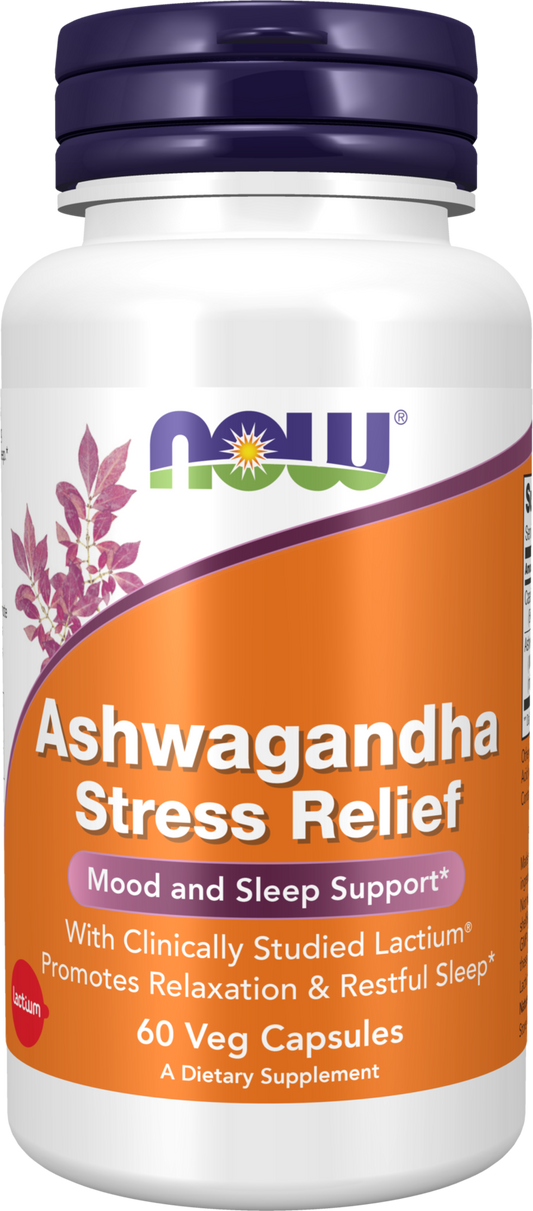 NOW Supplements, Ashwagandha Stress Relief, Lactium®, 60 Veg Caps