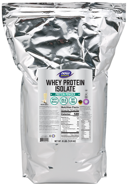 NOW Sports, Whey Protein Isolate 25 g With BCAAs, Vanilla Flavor, 10 lbs