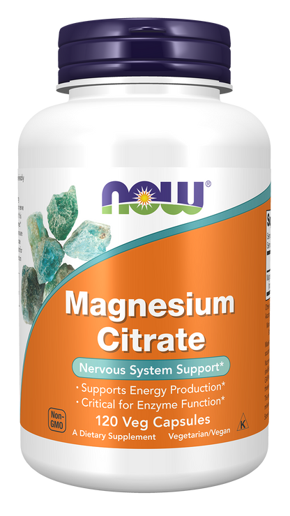 NOW Supplements, Magnesium Citrate, Enzyme Function*, 120 Veg Caps