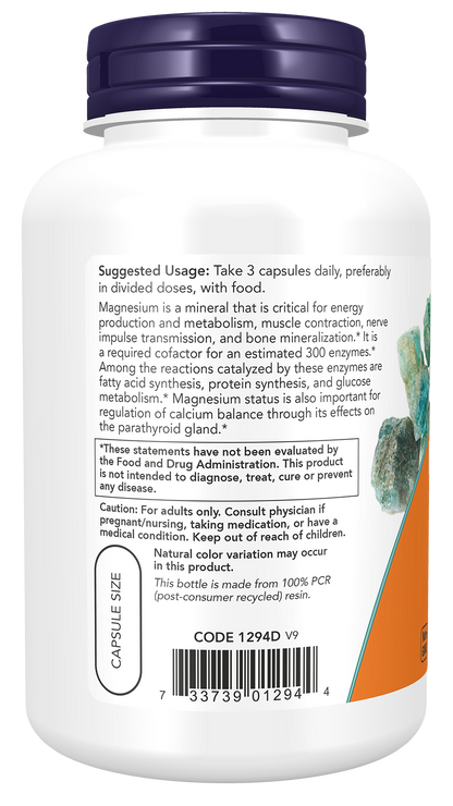 NOW Supplements, Magnesium Citrate, Enzyme Function*, 120 Veg Caps