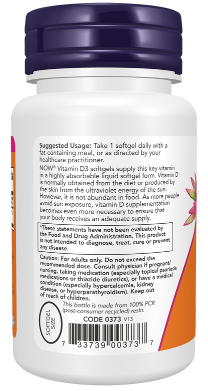NOW Supplements, Vitamin D-3 5,000 IU, Structural Support*, 240 Softgels