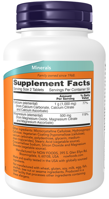NOW Supplements, Calcium & Magnesium 2:1 Ratio, High Potency, 100 Tabs