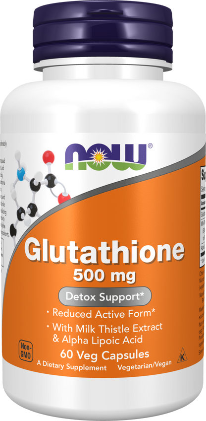 NOW Supplements, Glutathione 500 mg, Detoxification Support*, 60 Veg Caps