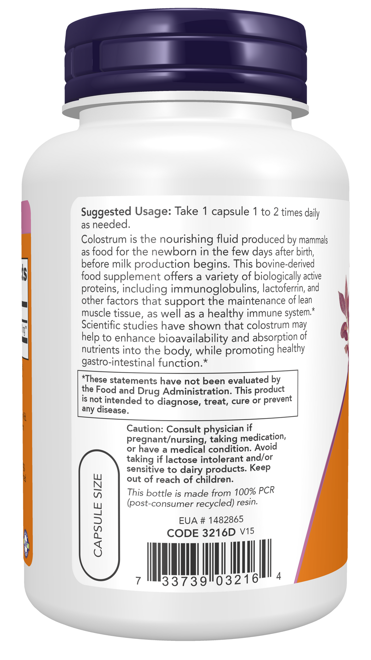NOW Supplements, Colostrum 500 mg, Naturally occurring Immunoglobulins and Lactoferrin, 120 Veg Capsules