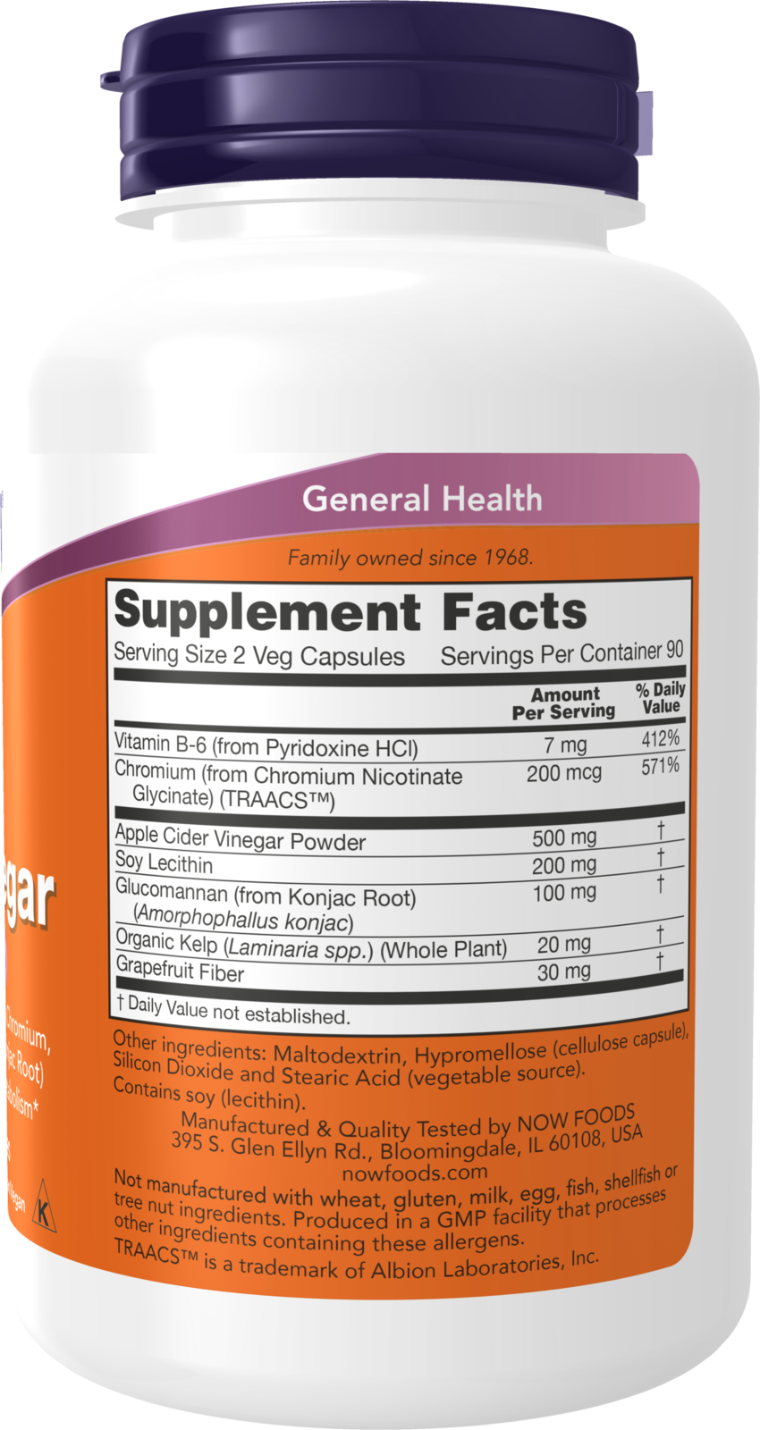 NOW Supplements, Cider Vinegar, w/ Grapefruit, Lecithin, B-6, 180 Veg Caps