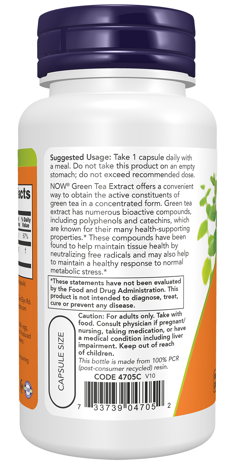 NOW Supplements, Green Tea Extract 400 mg with Vitamin C, 100 Veg Caps