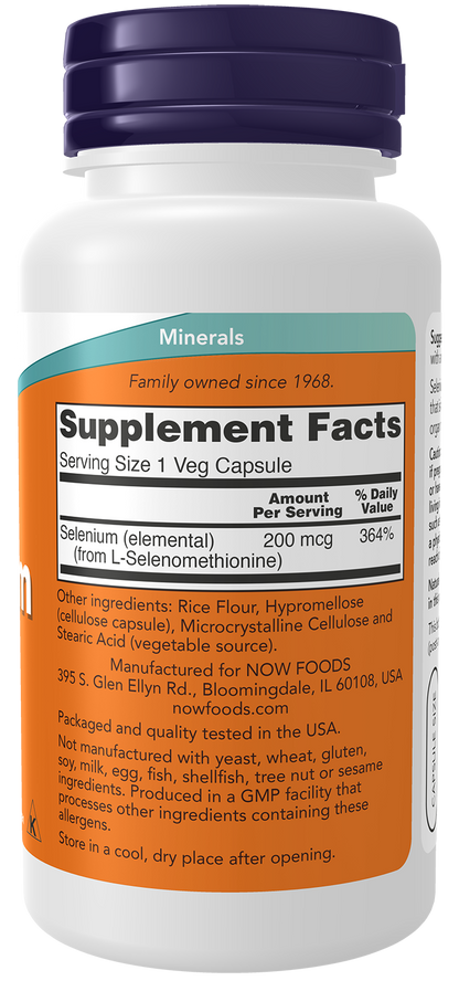 NOW Supplements, Selenium 200 mcg, Essential Mineral, 90 Veg Caps