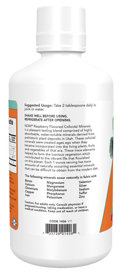NOW Supplements, Colloidal Minerals Liquid, Raspberry, 32 fl. oz