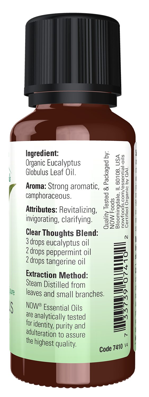 NOW Essential Oils, Organic Eucalyptus Globulus Oil, Steam Dist., 1 fl. oz