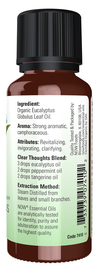 NOW Essential Oils, Organic Eucalyptus Globulus Oil, Steam Dist., 1 fl. oz