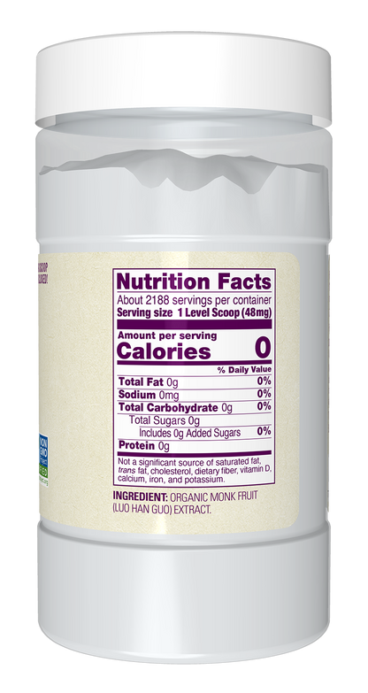 NOW Foods, Organic Monk Fruit Extract Powder, Zero-Calorie, 3.7 oz