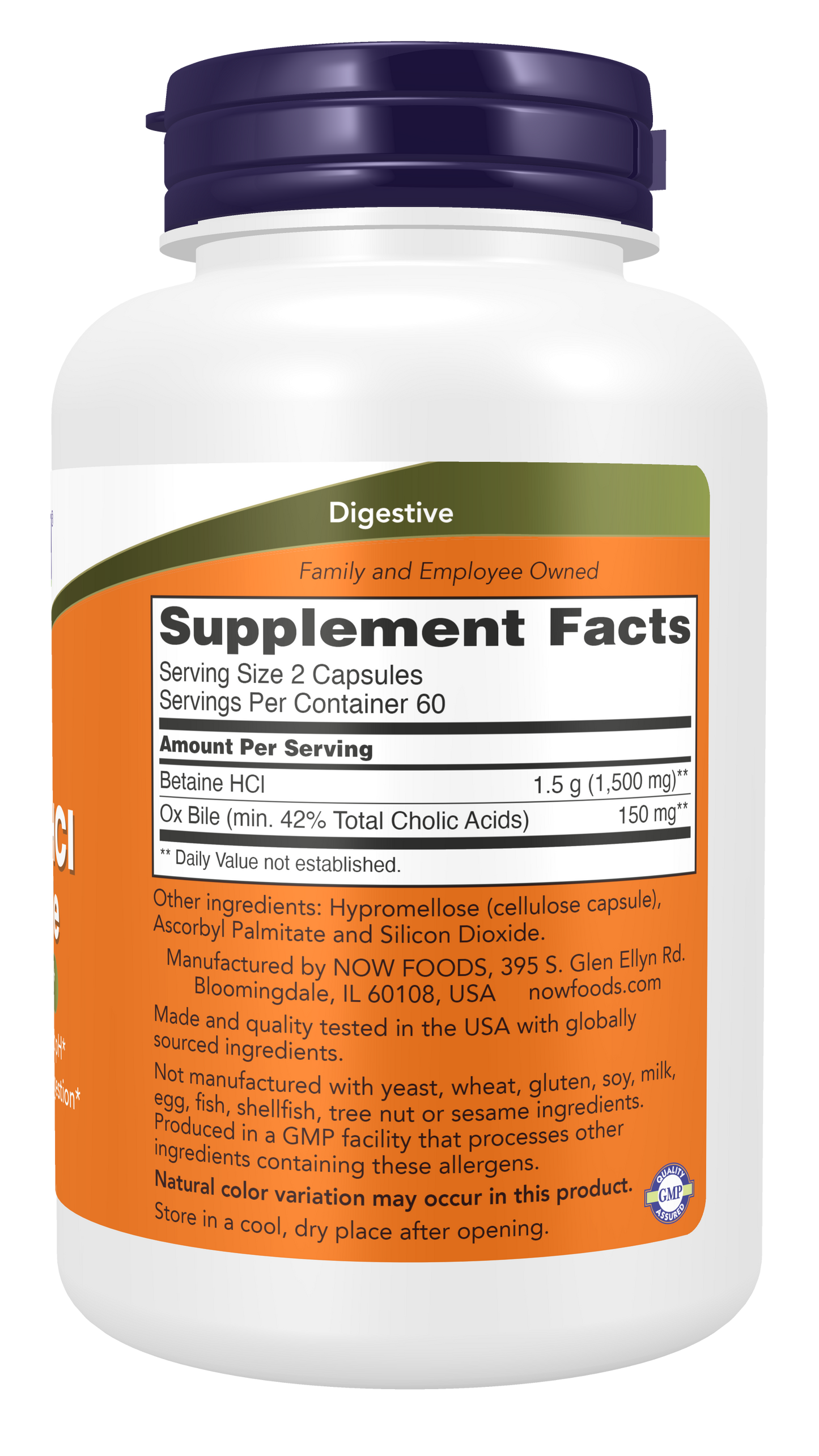 NOW Supplements, Betaine HCl & Ox Bile, 1,500 mg Betaine HCl, Digestive Health Support, Healthy Gastric pH and Fat Digestion Support*, 120 Capsules