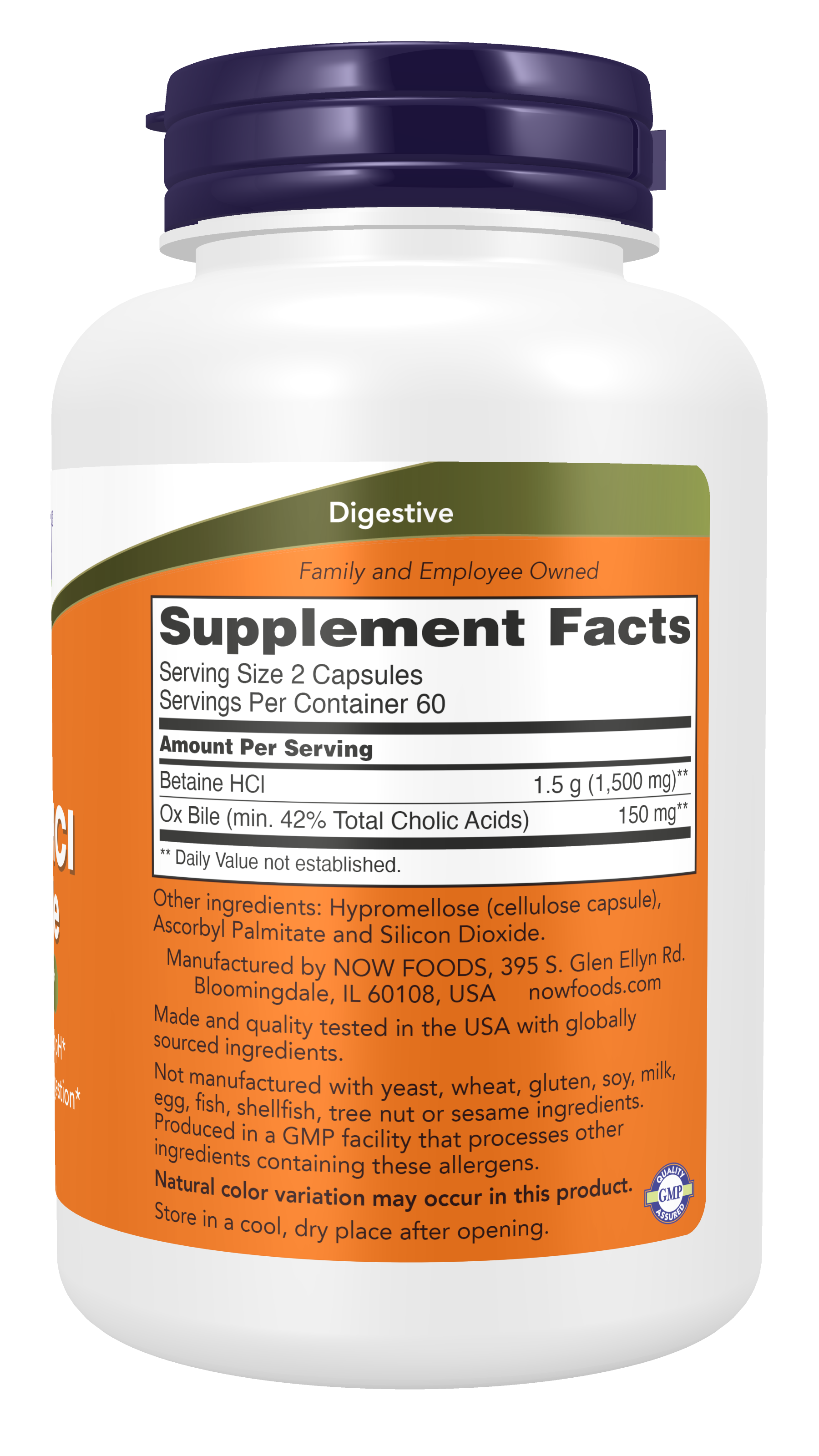 NOW Supplements, Betaine HCl & Ox Bile, 1,500 mg Betaine HCl, Digestive Health Support, Healthy Gastric pH and Fat Digestion Support*, 120 Capsules