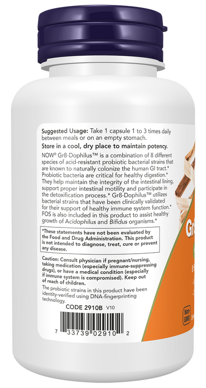 NOW Supplements, Gr8-Dophilus™ 8 Strains & 4 Billion Potency, 120 Veg Caps