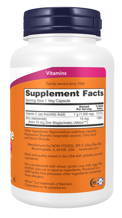 NOW Supplements, C-1000 & Zinc Immune, Seasonal Formula*, 90 Veg Caps