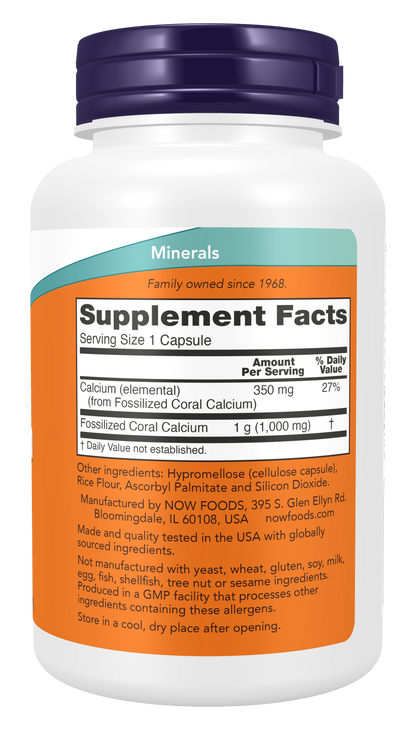 NOW Supplements, Coral Calcium 1,000 mg, Bone Health*, 100 Veg Caps