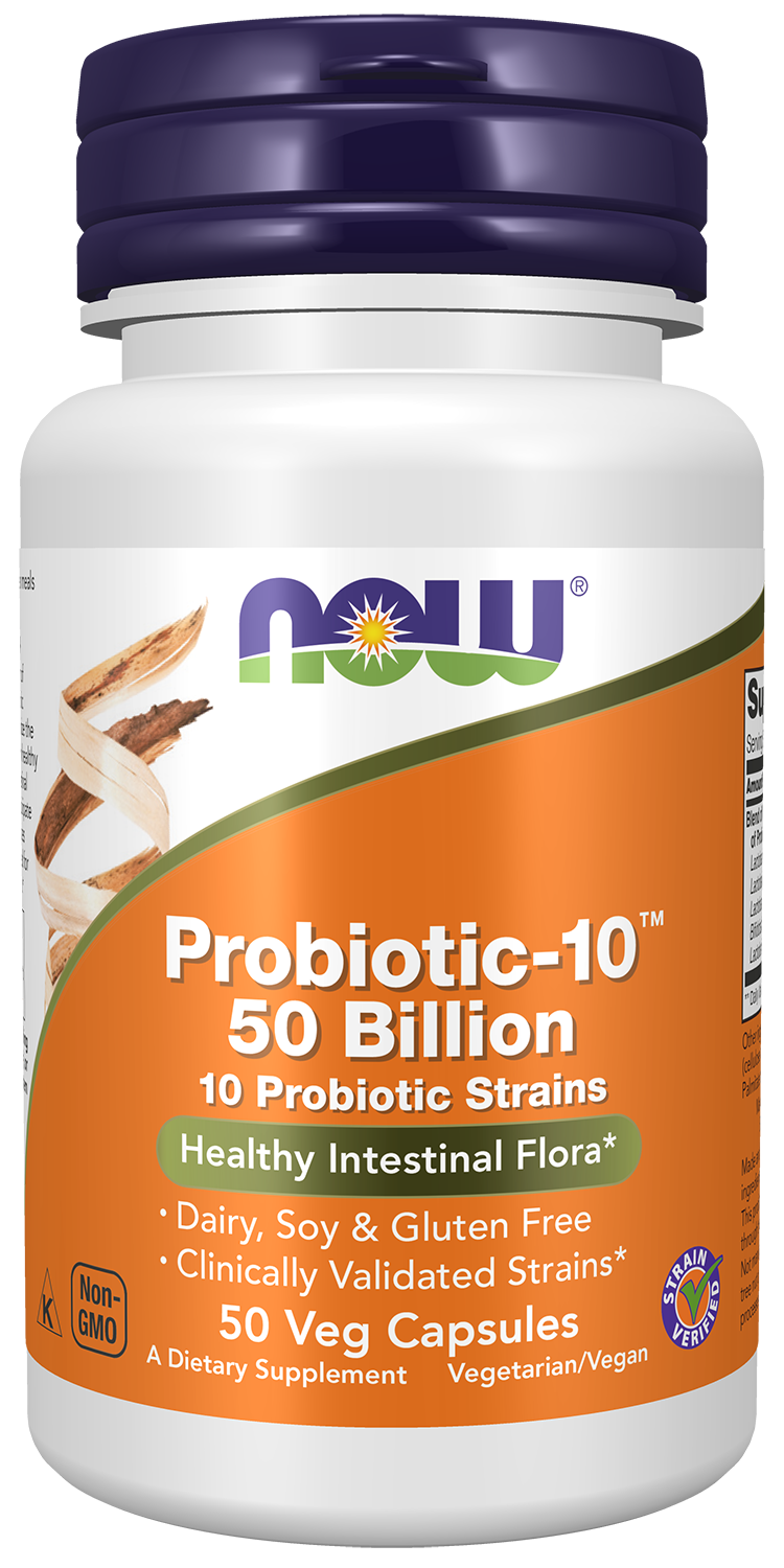 NOW Supplements, Probiotic-10™, 50 Billion, with 10 Strains, 50 Veg Caps