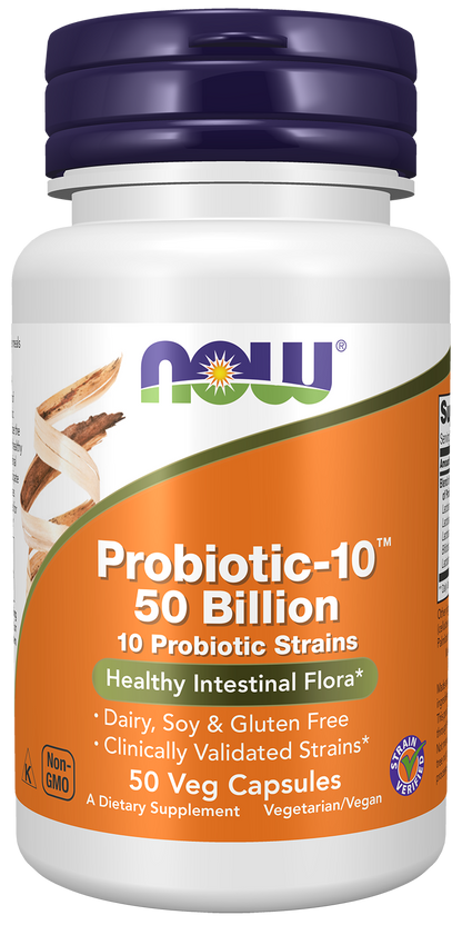 NOW Supplements, Probiotic-10™, 50 Billion, with 10 Strains, 50 Veg Caps