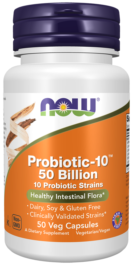 NOW Supplements, Probiotic-10™, 50 Billion, with 10 Strains, 50 Veg Caps