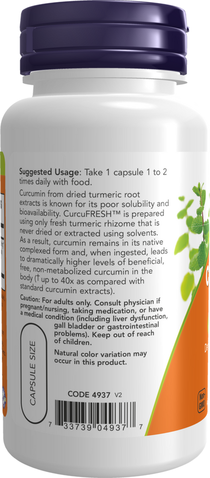 NOW Supplements, CurcuFRESH™ Curcumin, from Turmeric Juice, 60 Veg Caps