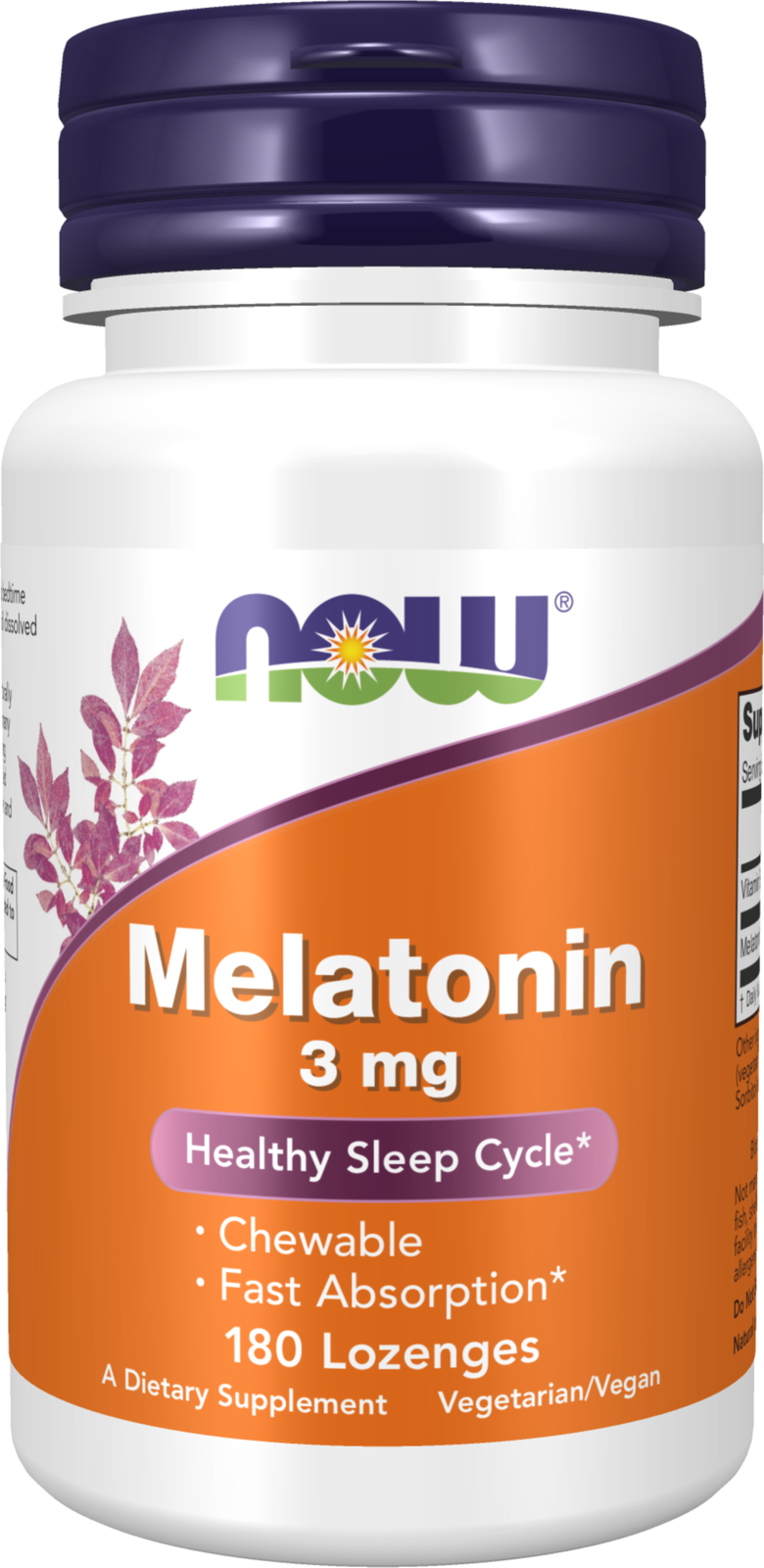 NOW Supplements, Melatonin 3mg, Healthy Sleep Cycle*, 180 Chewable Lozenges