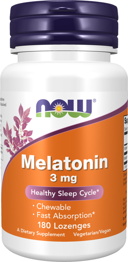 NOW Supplements, Melatonin 3mg, Healthy Sleep Cycle*, 180 Chewable Lozenges