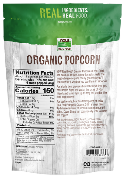 NOW Foods, Organic Popcorn, No Additives or Preservatives,  24 oz