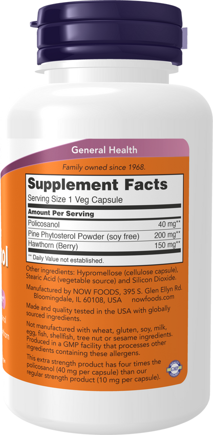 NOW Supplements, Policosanol 40 mg with Pine Plant Sterols, 90 Veg Caps