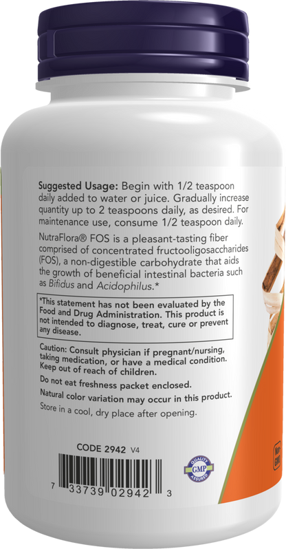 NOW Supplements, NutraFlora FOS Pure Powder, Prebiotic Fiber, 4 oz