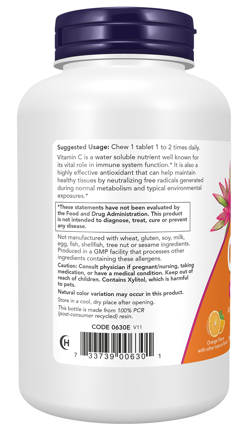 NOW Supplements, Vitamin C-500, Orange Juice Flavor, 100 Chewable Lozenges