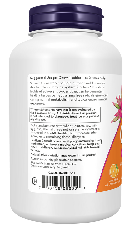 NOW Supplements, Vitamin C-500, Orange Juice Flavor, 100 Chewable Lozenges