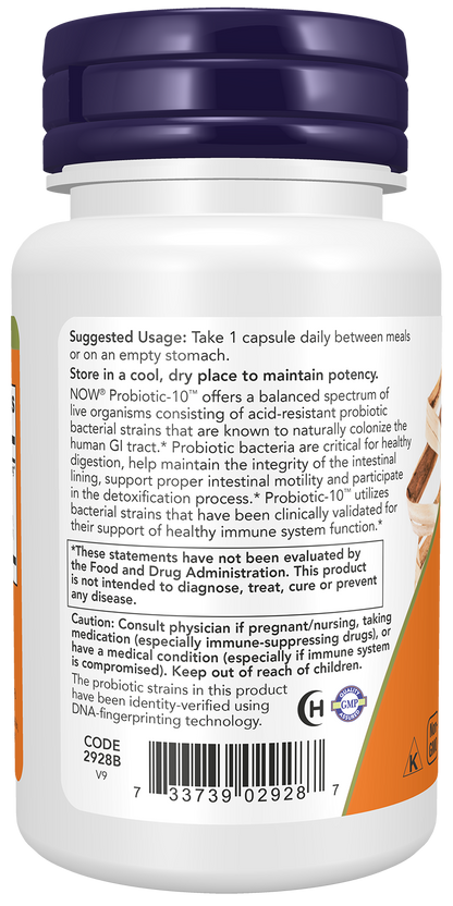 NOW Supplements, Probiotic-10™, 50 Billion, with 10 Strains, 50 Veg Caps
