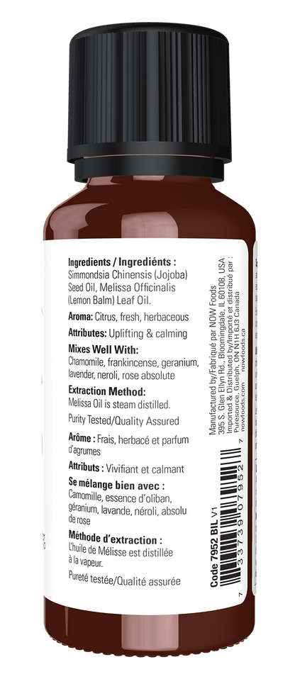 NOW Essential Oils, Melissa (Lemon Balm) Oil Blend with Jojoba, 1 fl. oz