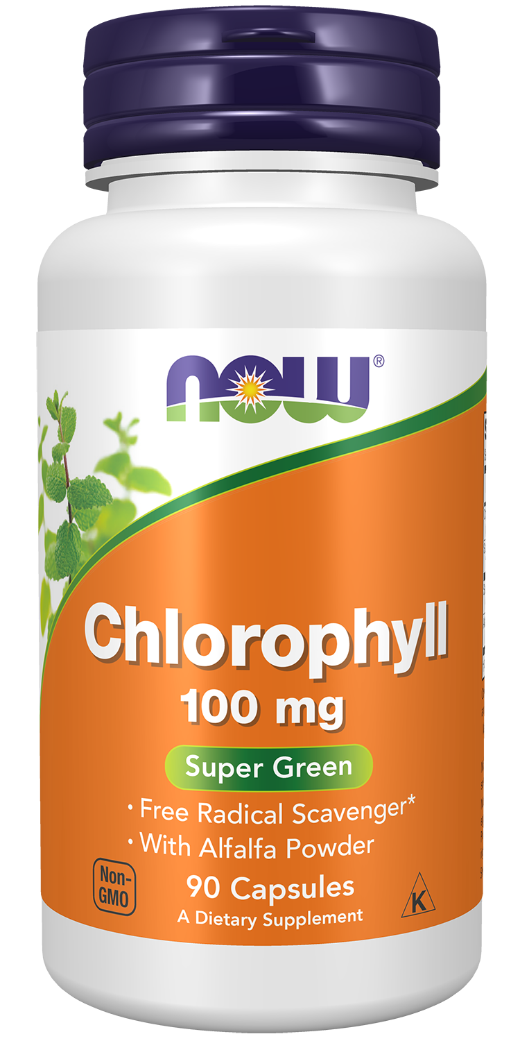 NOW Supplements, Chlorophyll 100 mg with Alfalfa, 90 Veg Caps